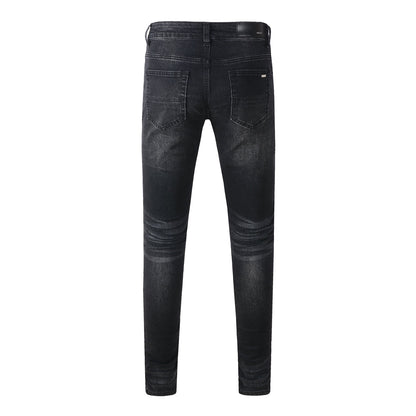European and American Street Tide Ripped Patch Jeans High Street Trendy Men Slim Pants Jeans 886