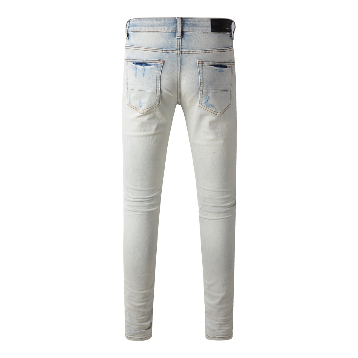 Vaqueros rasgados azul gris claro de hombre con diseño de parche rojo 8887