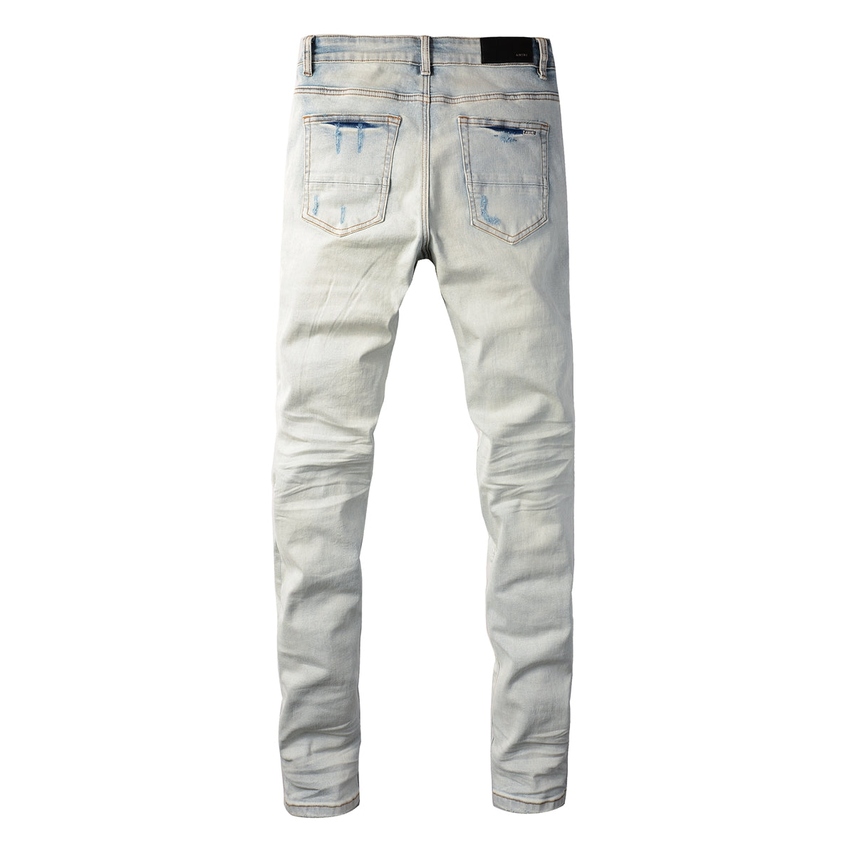 Vaqueros rasgados azul gris claro de hombre con diseño de parche rojo 8887