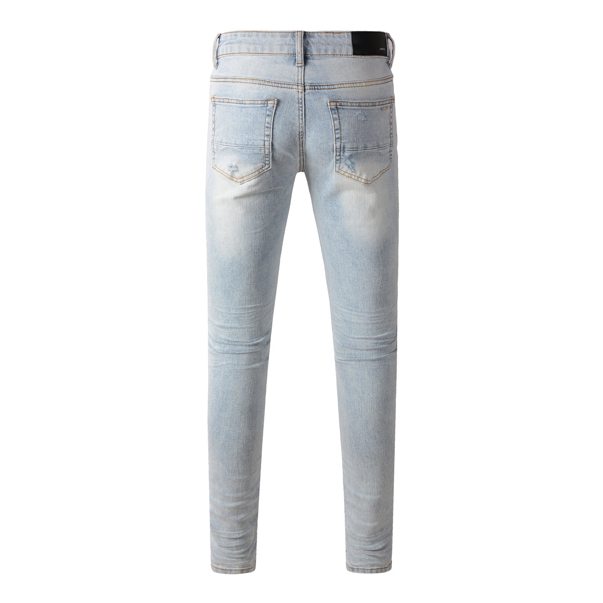Jean skinny homme déchiré avec patchs rayés bleu clair 8890