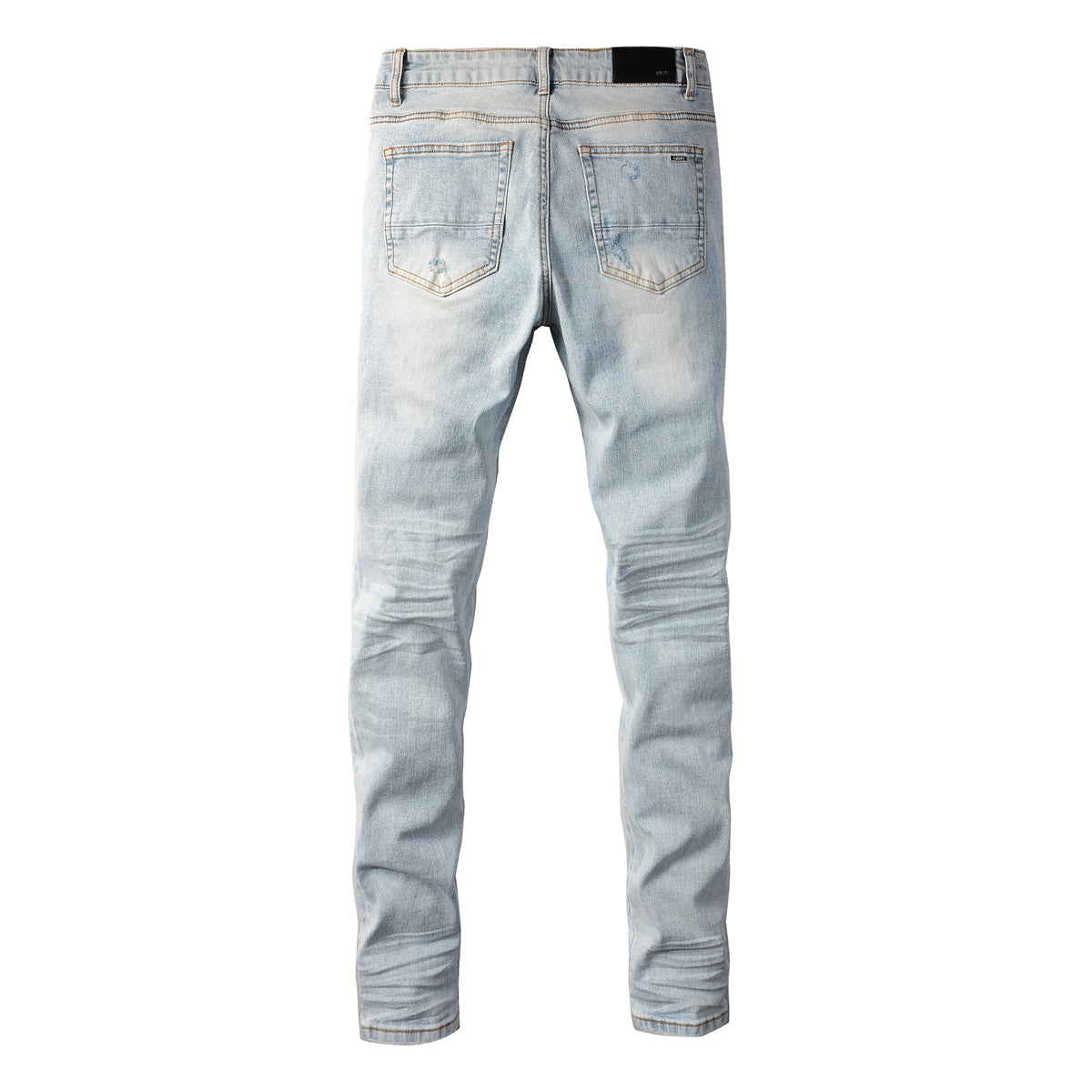Jean skinny homme déchiré avec patchs rayés bleu clair 8890