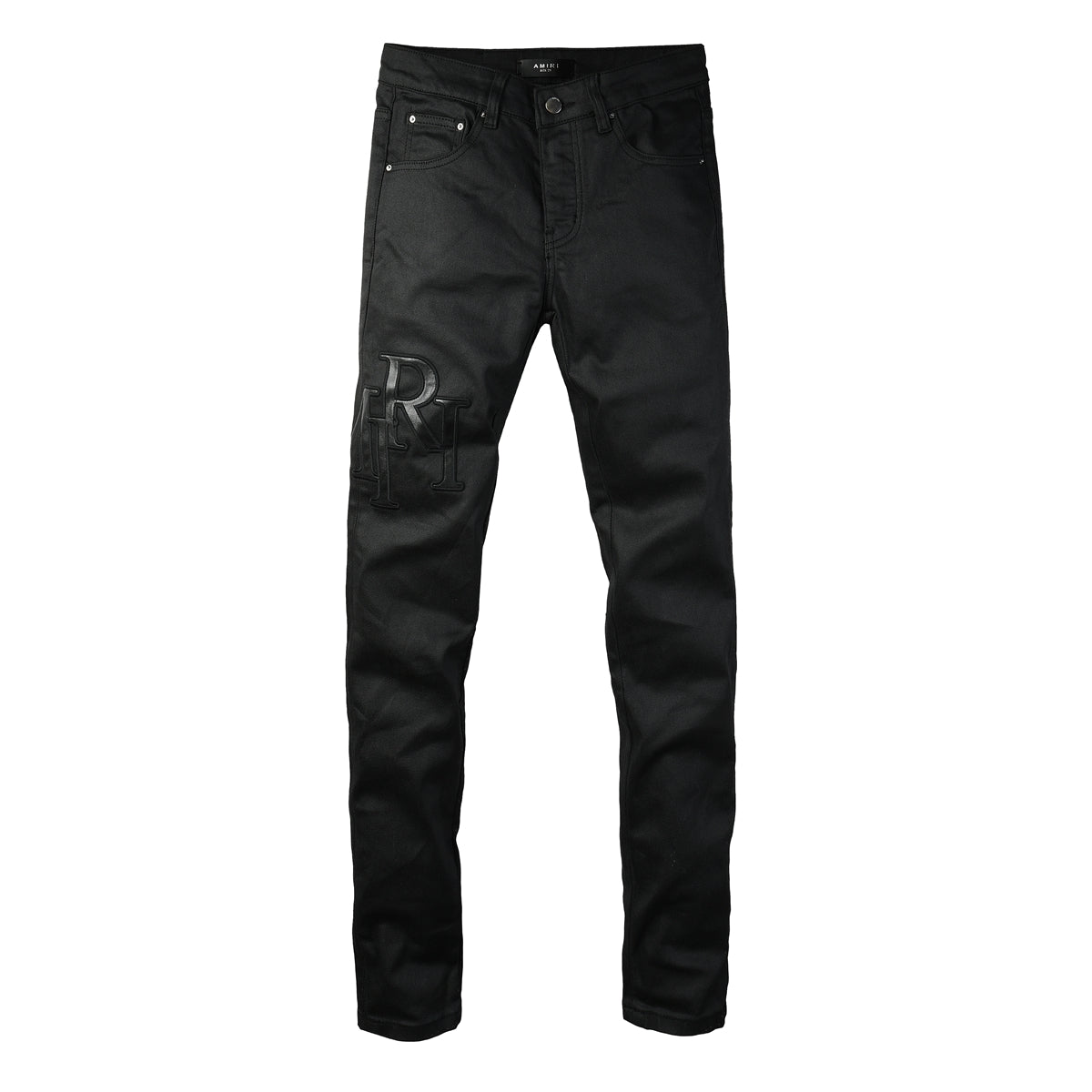Men’s Black Skinny Jeans with Tonal Embroidered Lettering 8918