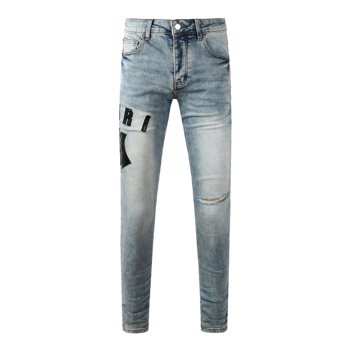 Men's Light Wash Slim-Fit Distressed Denim Jeans with Subtle Rips 8921