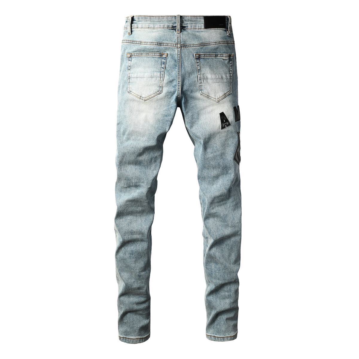 Men's Light Wash Slim-Fit Distressed Denim Jeans with Subtle Rips 8921