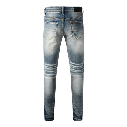 Men's Distressed Skinny Fit Blue Gradient Jeans with Knee Rips 8926