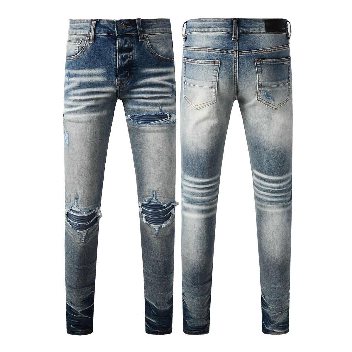 Men's Distressed Skinny Fit Blue Gradient Jeans with Knee Rips 8926