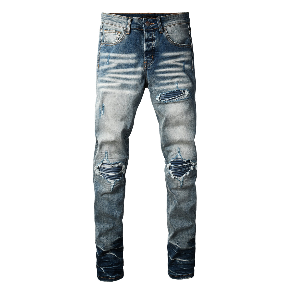 Men's Distressed Skinny Fit Blue Gradient Jeans with Knee Rips 8926