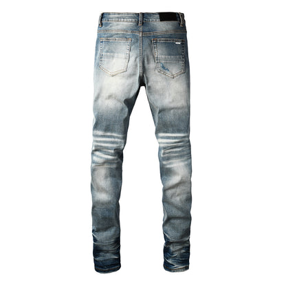 Men's Distressed Skinny Fit Blue Gradient Jeans with Knee Rips 8926