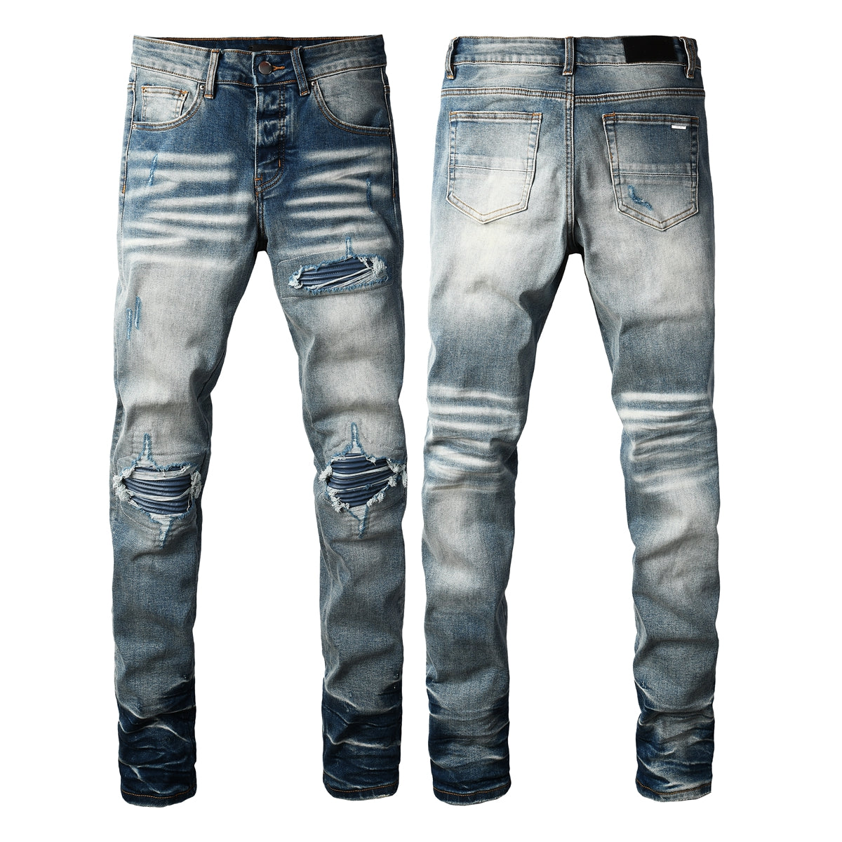 Men's Distressed Skinny Fit Blue Gradient Jeans with Knee Rips 8926