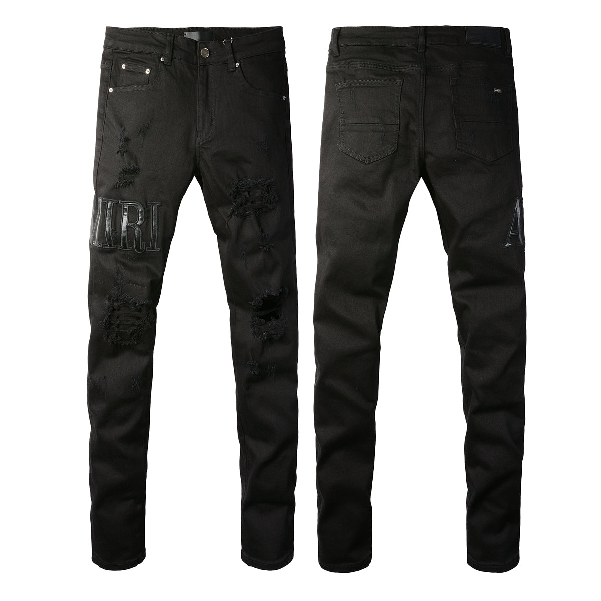 European and American Street Trendy Ripped Letter Embroidered Jeans High Street Trendy Men Slim-fitting Small Feet Jeans #892