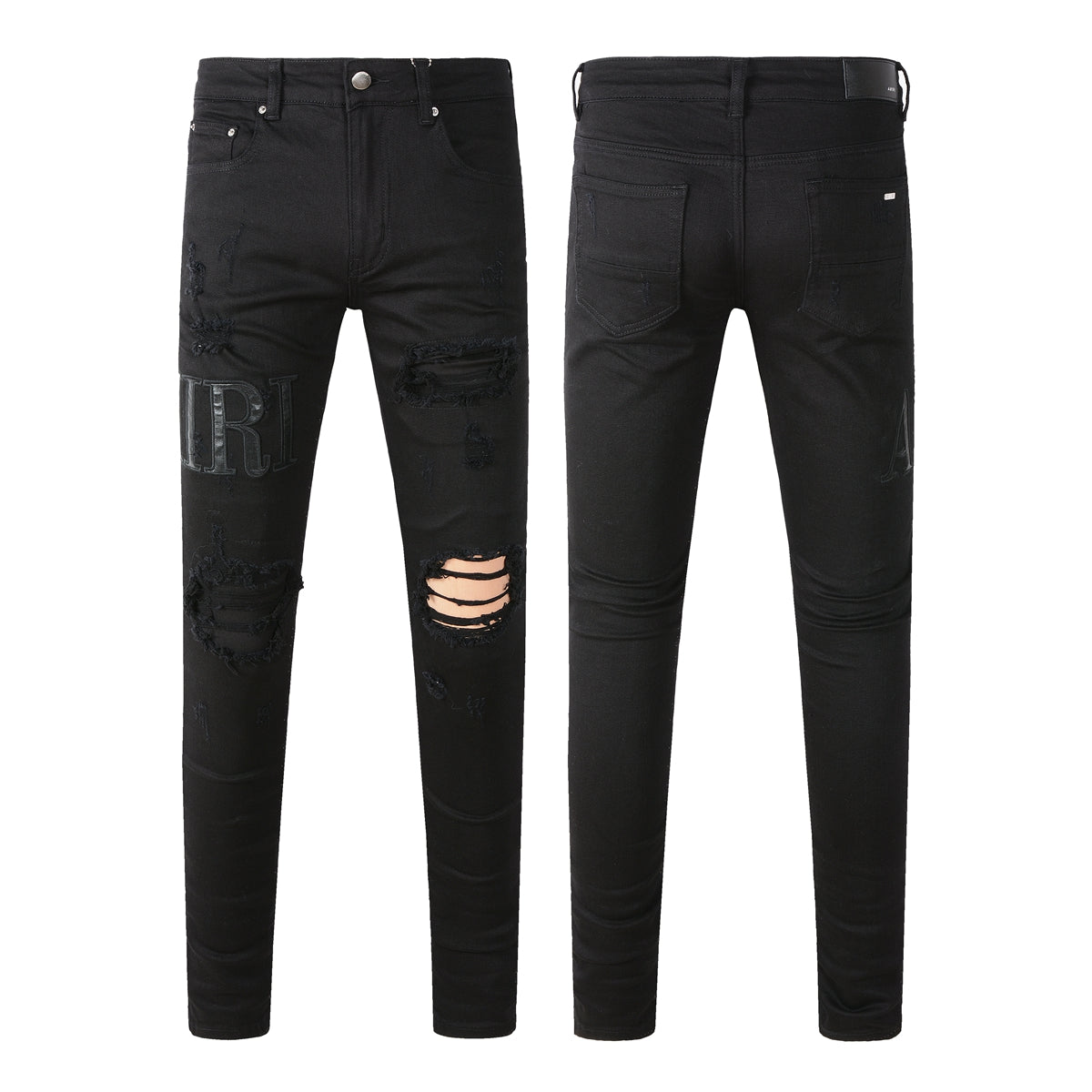 European and American Street Trendy Ripped Letter Embroidered Jeans High Street Trendy Men Slim-fitting Small Feet Jeans #892