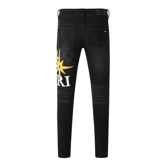 Men’s Black Skinny Jeans with Yellow Star 8937