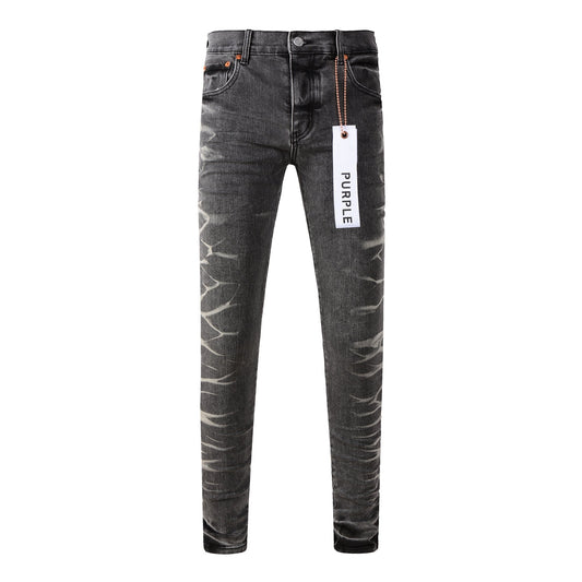 Jean Slim Homme Gris Délavé Effet Javel Unique Streetwear Décontracté 9056
