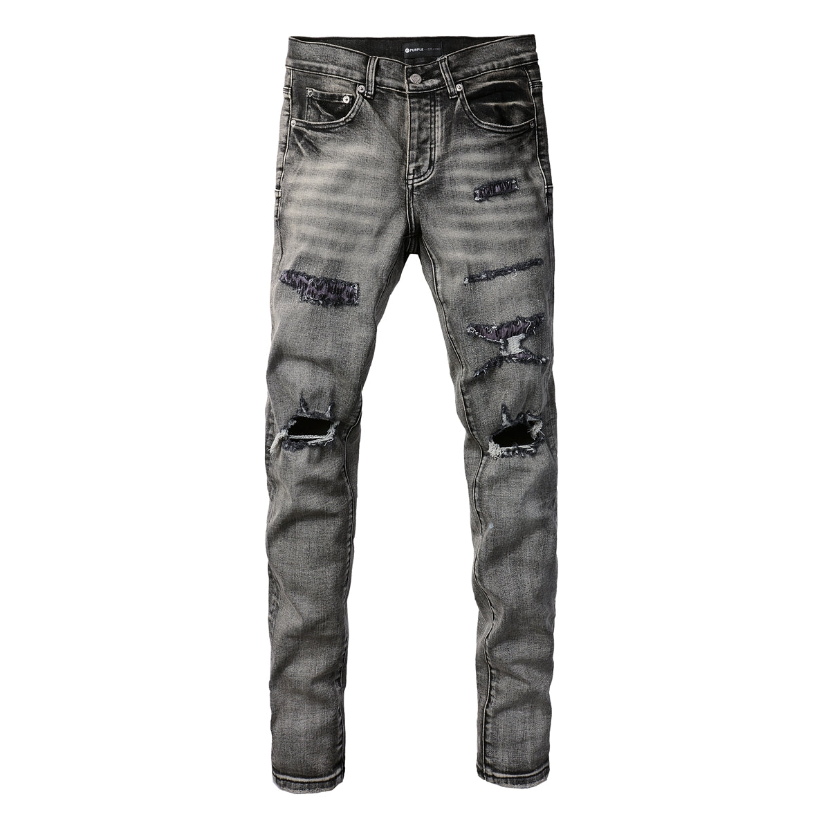 Jean pour homme, style streetwear classique, délavé noir/gris, déchiré, coupe skinny 9068