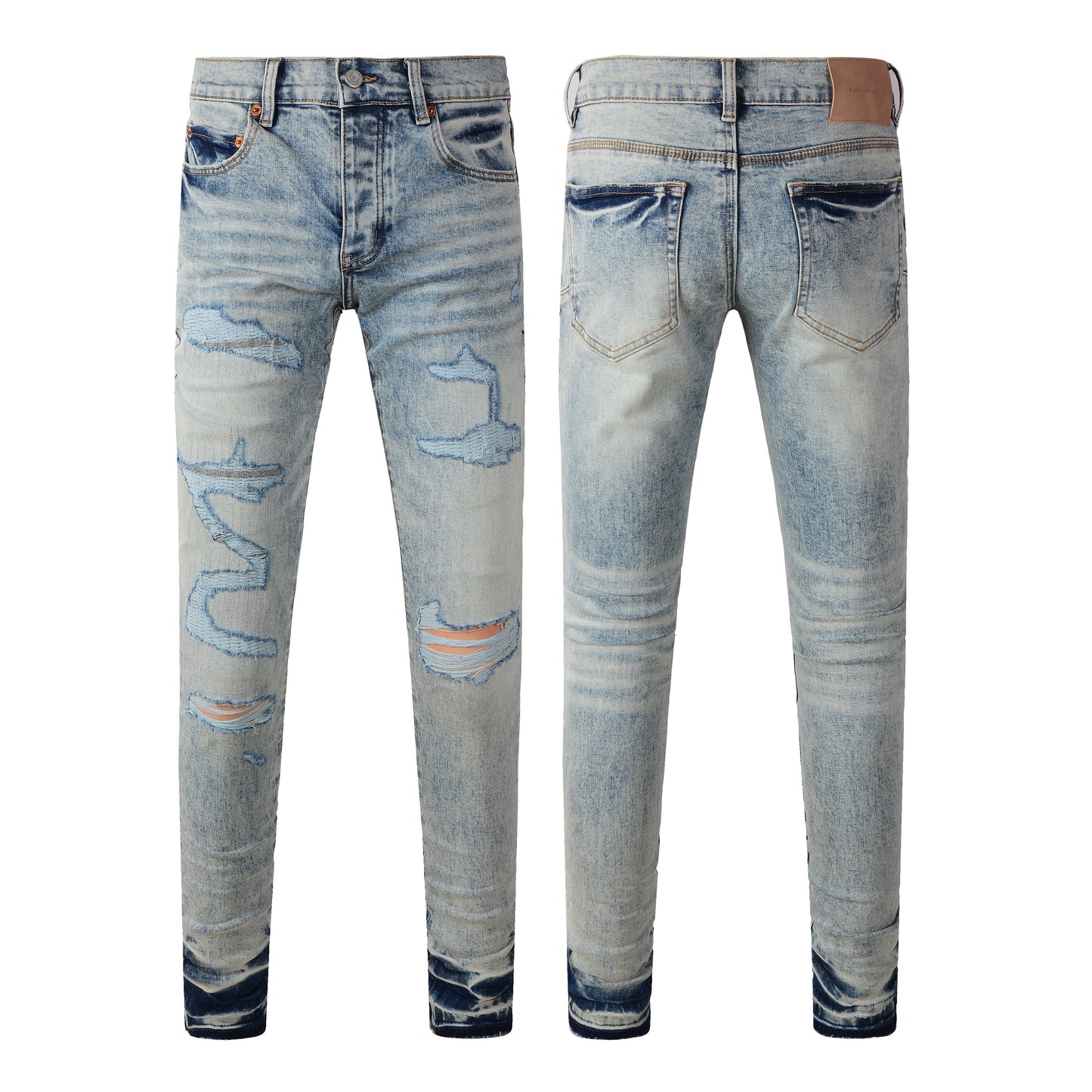 Jeans Streetwear de Hombre Rotos Azul Claro Abstracto Ajustados 9093