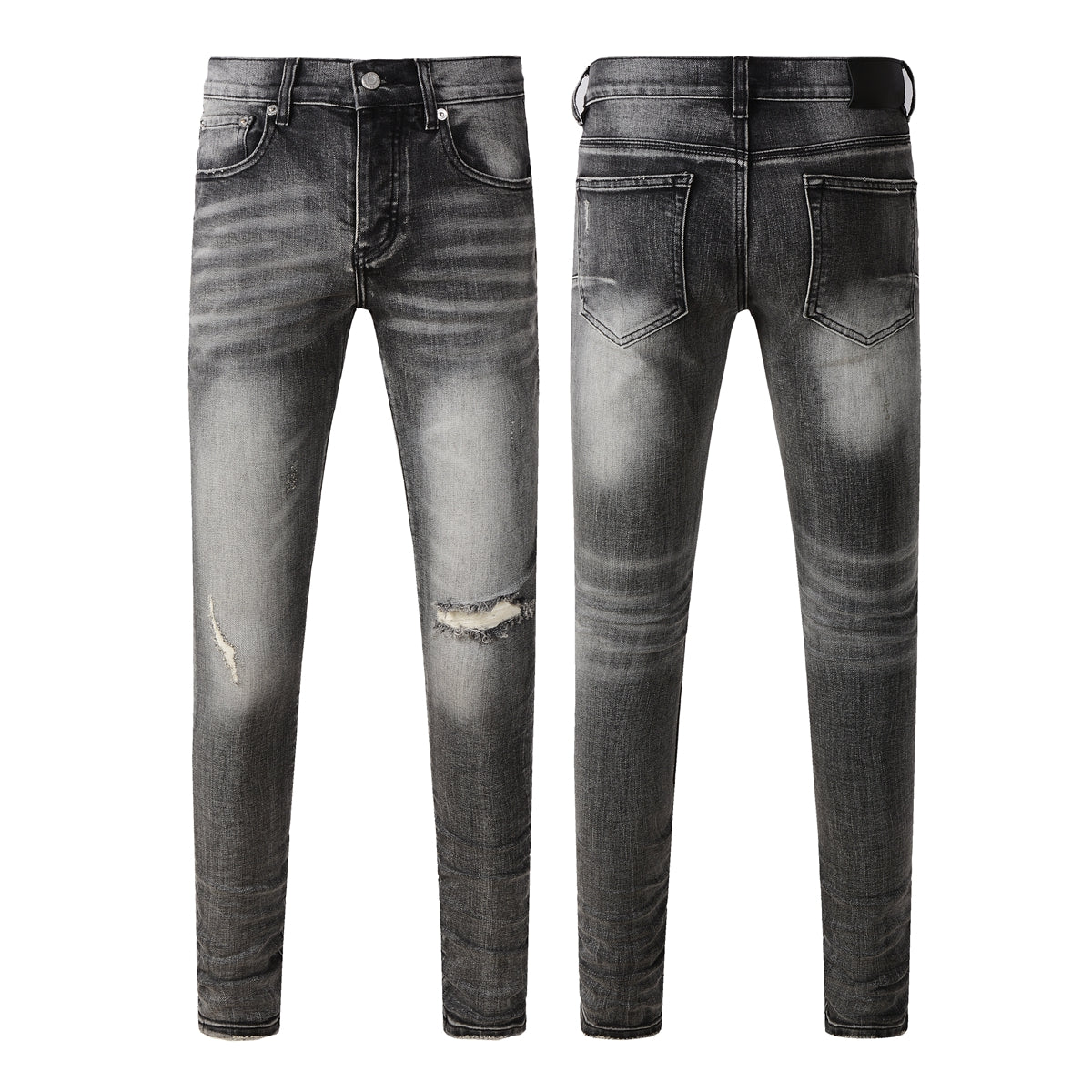 Jeans Classique Homme Streetwear Gris Délavé Slim Effilé Déchiré 9103