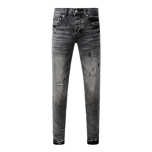 Men Distressed Grey Washed Skinny Jeans Ripped Scratch Style 9105