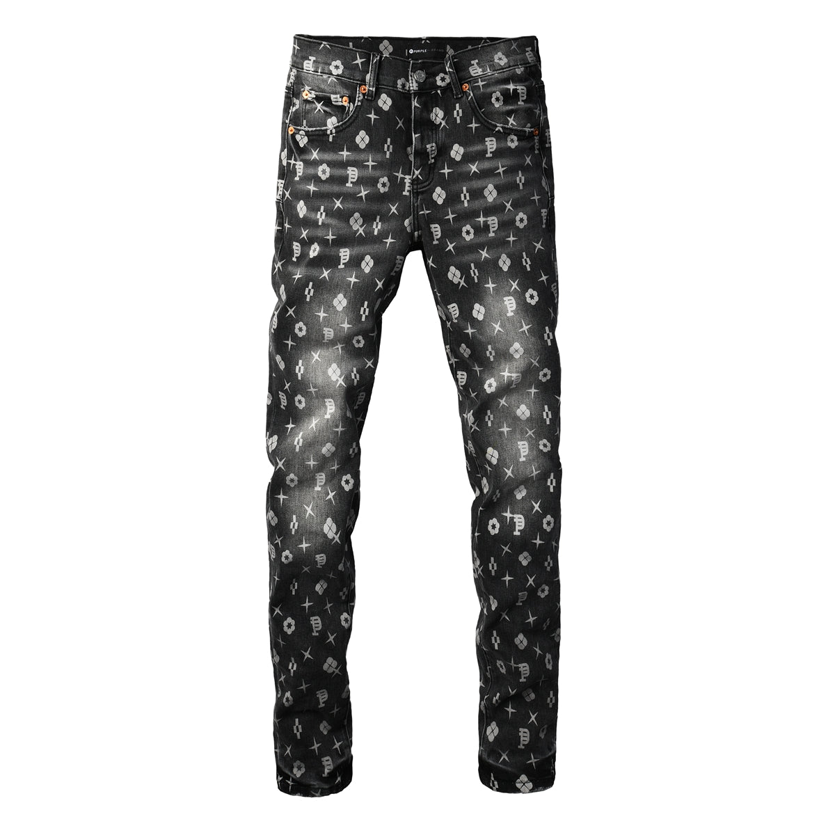 Jean skinny homme gris foncé imprimé monogramme déchiré style classique PU9112