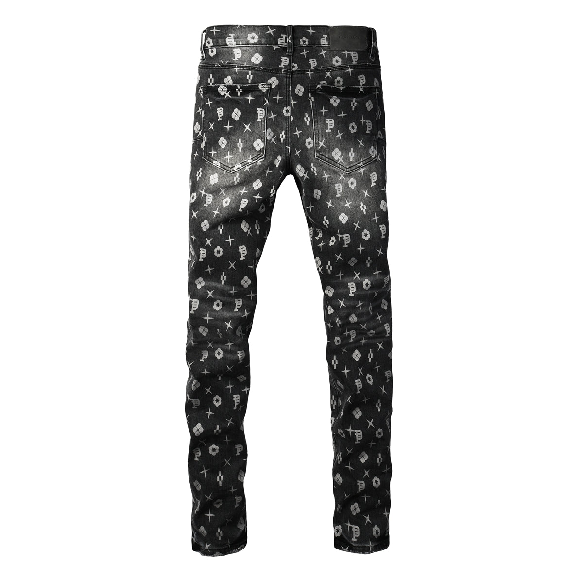 Jean skinny homme gris foncé imprimé monogramme déchiré style classique PU9112