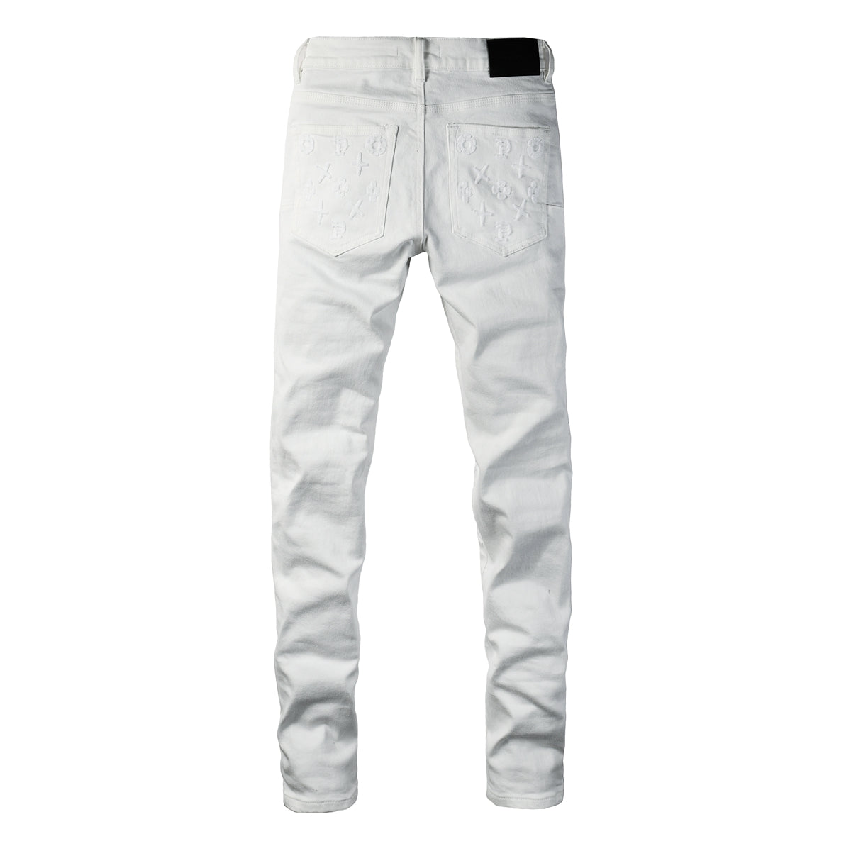 Jeans ajustados de diseñador para hombre, estilo urbano, blancos sólidos con patrón de monograma grabado en 3D PU9113