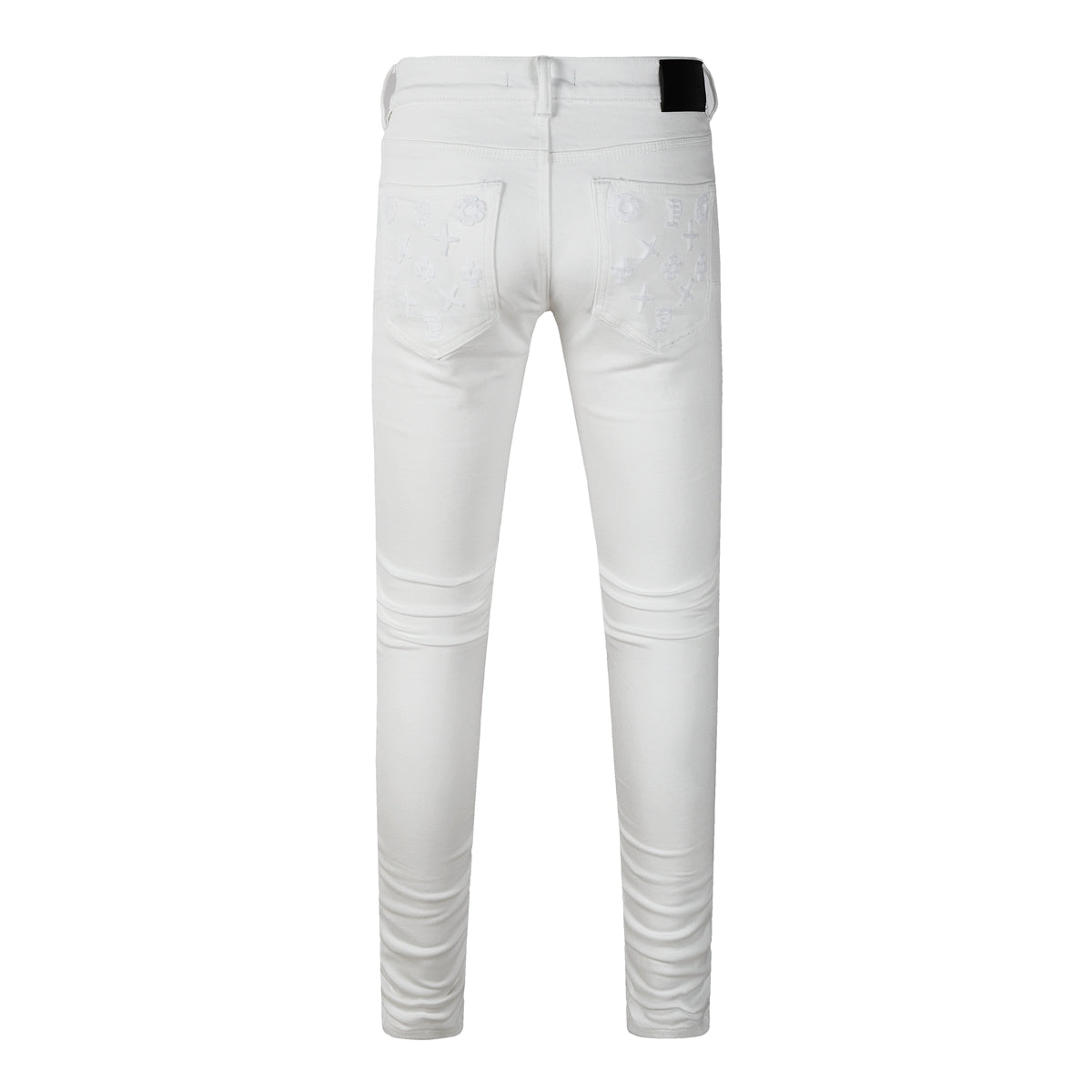 Jeans ajustados de diseñador para hombre, estilo urbano, blancos sólidos con patrón de monograma grabado en 3D PU9113