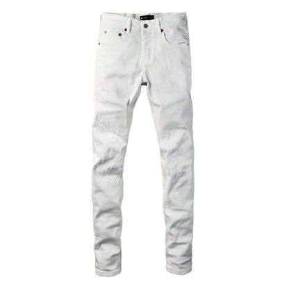 Jeans ajustados de diseñador para hombre, estilo urbano, blancos sólidos con patrón de monograma grabado en 3D PU9113