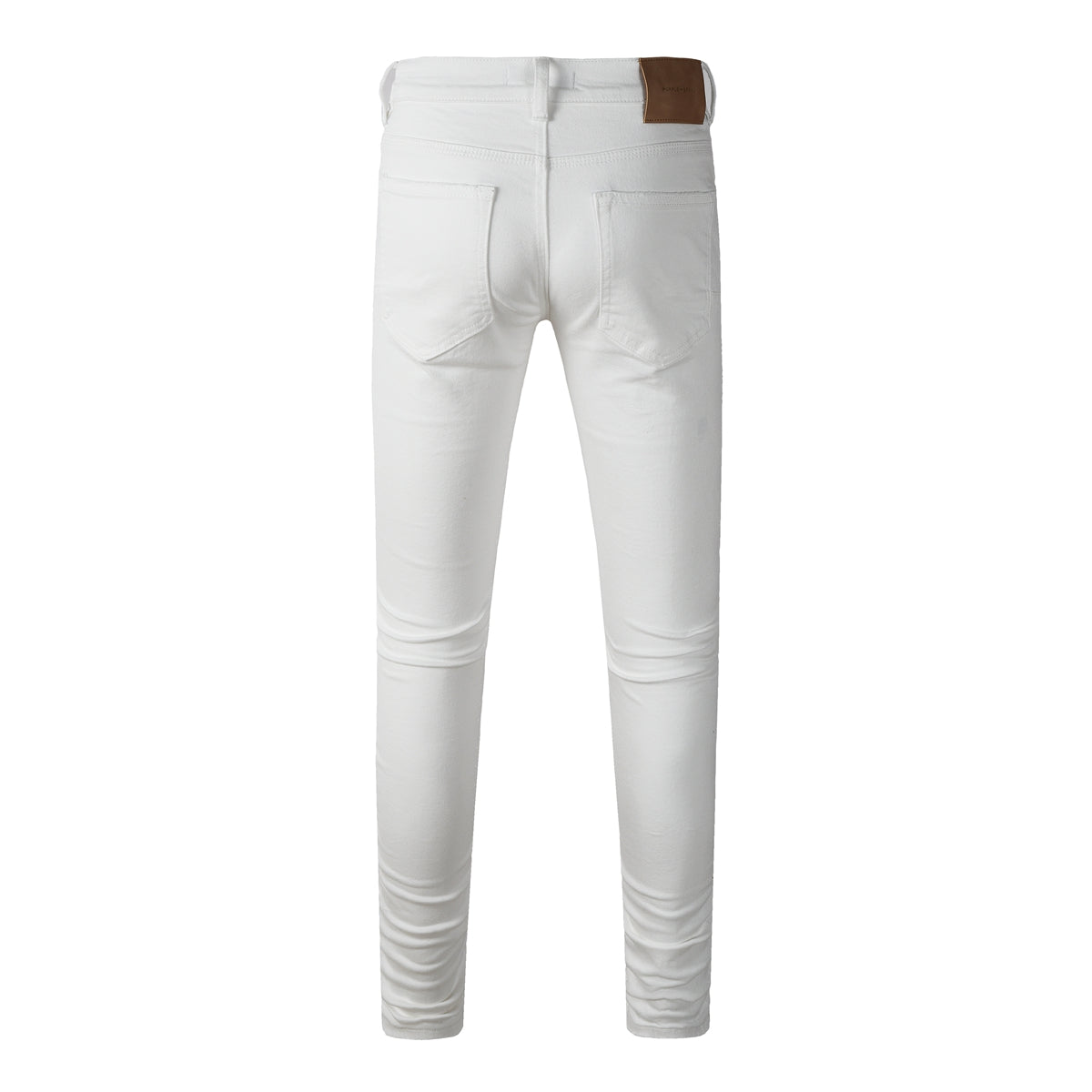 Men Classic Streetwear Skinny Jeans Solid White with Subtle Distressed Details PU9118
