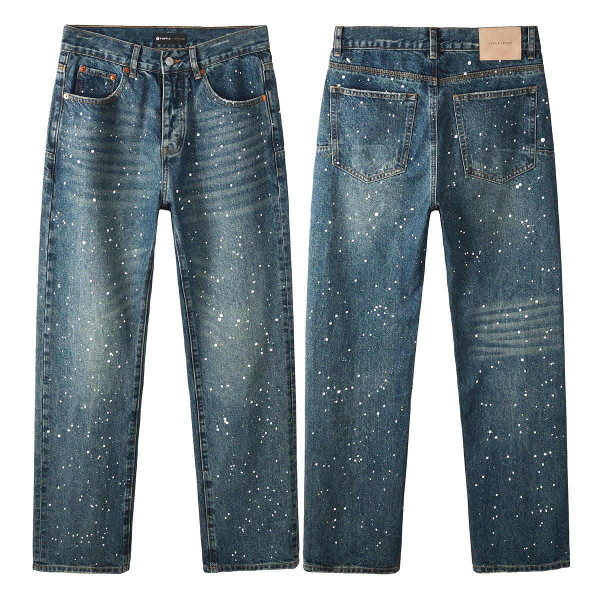 Casual Dark Blue Jeans Men Vintage Straight Denim Pants with Paint Detail 9139