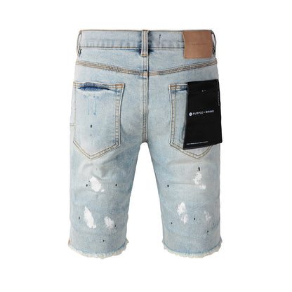 Pantalones Cortos Vaqueros Vintage Salpicados de Tinta con Personalidad para Hombre New Jeans 5006