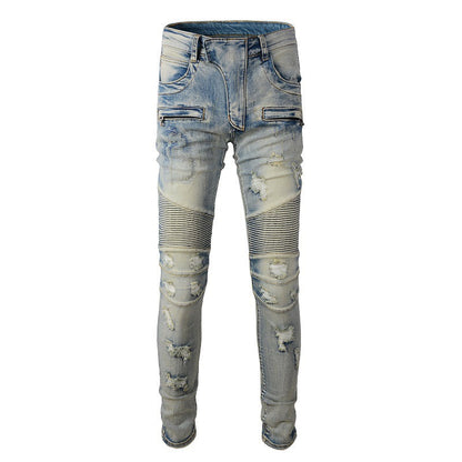 Beggar Style Old Slim-fitting Elastic Tide Brand Tailoring Locomotive Jeans 979