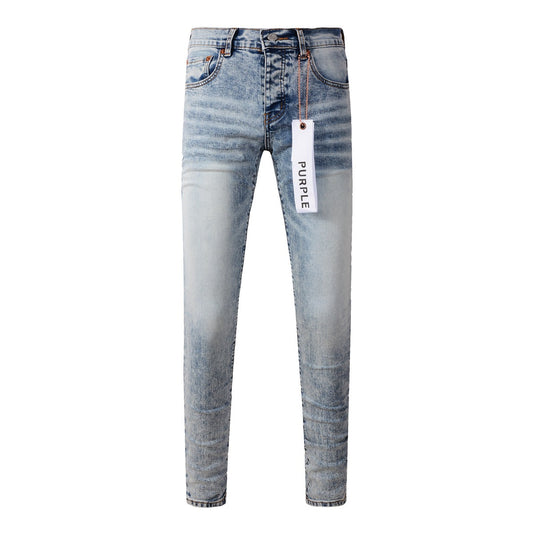 New Pop Style Purple Mens Bleach Pants Made Old Skinny Blue Denim Jeans 9053