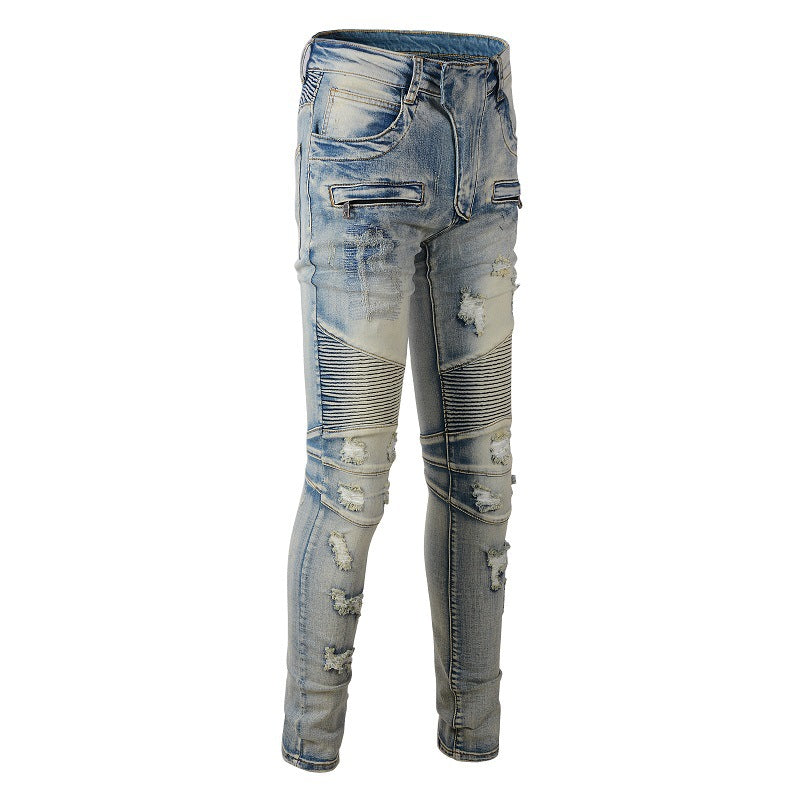 Beggar Style Old Slim-fitting Elastic Tide Brand Tailoring Locomotive Jeans 979
