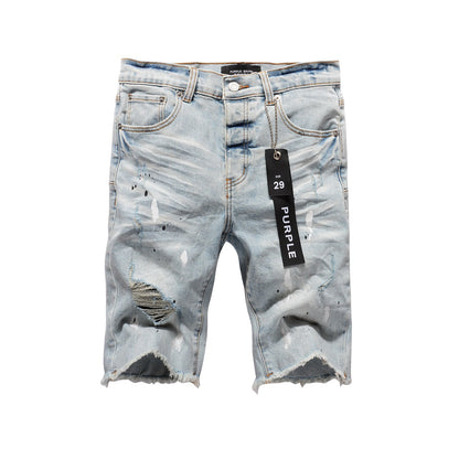 Pantalones Cortos Vaqueros Vintage Salpicados de Tinta con Personalidad para Hombre New Jeans 5006
