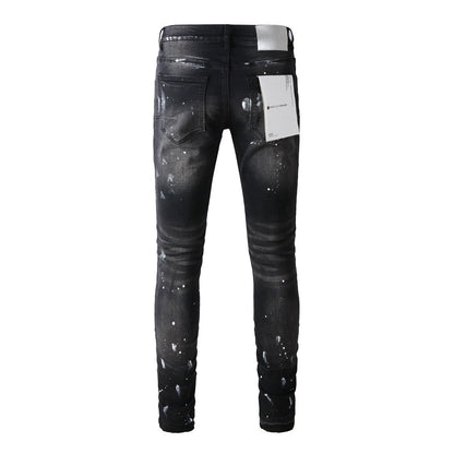 Jeans With High Street Black Paint Distressed (9002-7025) Fashion Pants