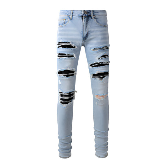 1307 Skinny Biker Jeans for Men Denim High  Quality Slim Fit Straight Leg Trousers