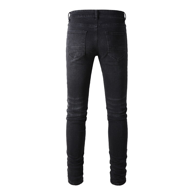 Vaqueros desgarrados de moda urbana europea y americana, pantalones elásticos ajustados de marea urbana para hombres #(891-8833)