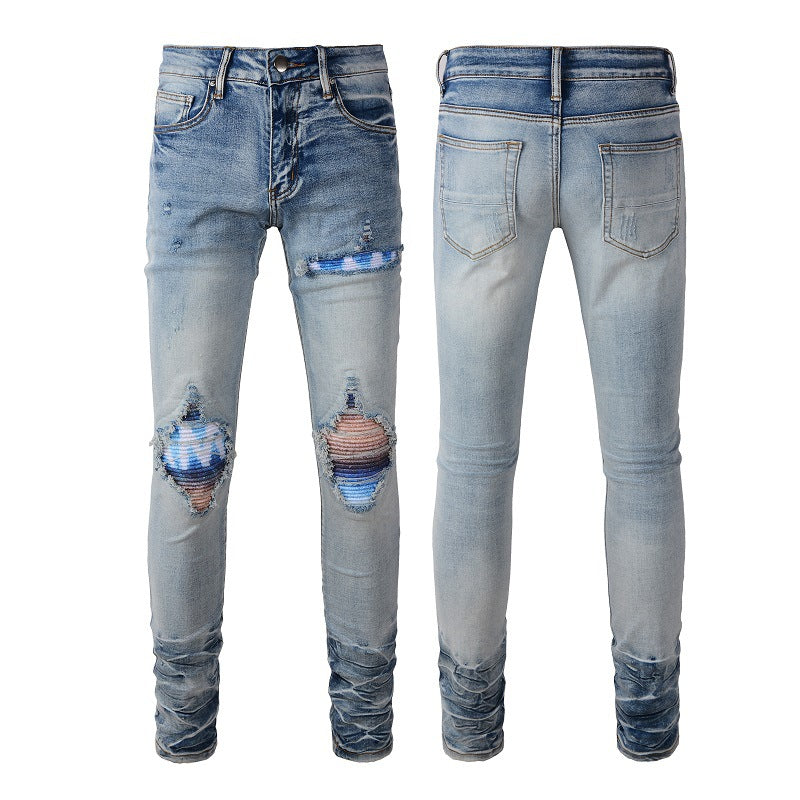Personalized Printing Ripped Patch Jeans for Men, A Large-size Jeans for Foreign Trade 1342