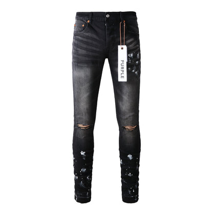 Jeans With High Street Black Paint Distressed (9002-7025) Fashion Pants