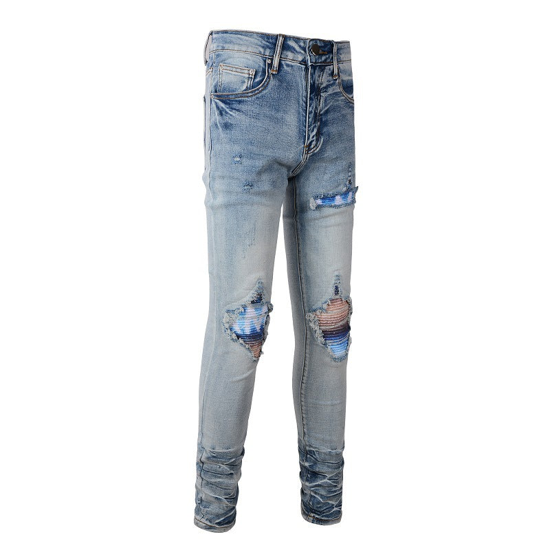 Personalized Printing Ripped Patch Jeans for Men, A Large-size Jeans for Foreign Trade 1342