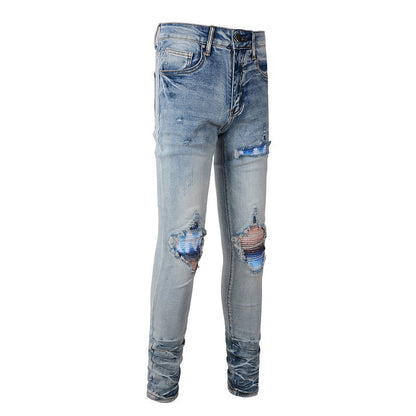 Personalized Printing Ripped Patch Jeans for Men, A Large-size Jeans for Foreign Trade 1342