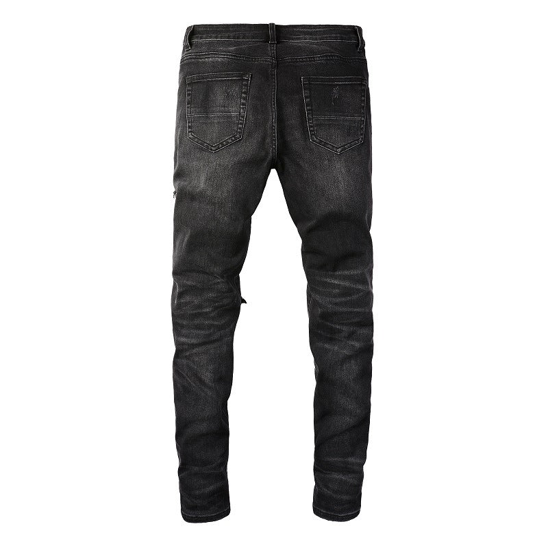 8806 Marque Tendance Rétro Jeans Patch Déchiré Jeans Homme Élastique, Slim et Fin
