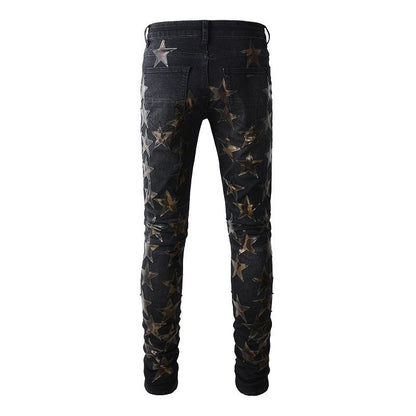Pantalones vaqueros elásticos ajustados de alta calidad con estrellas de High Street y rotos #873