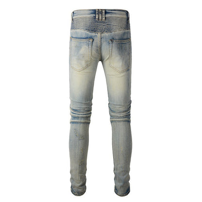 Beggar Style Old Slim-fitting Elastic Tide Brand Tailoring Locomotive Jeans 979