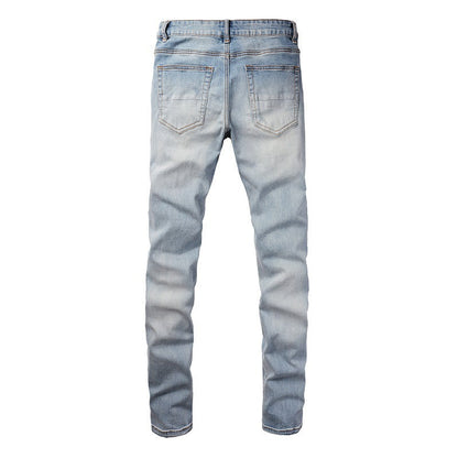 Blue Diamond Hot Diamond Jeans Ripped High Street Patch Stretch Slim Jeans 6566