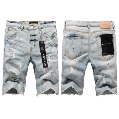 Pantalones Cortos Vaqueros Vintage Salpicados de Tinta con Personalidad para Hombre New Jeans 5006