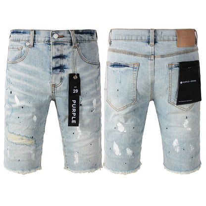 Pantalones Cortos Vaqueros Vintage Salpicados de Tinta con Personalidad para Hombre New Jeans 5006