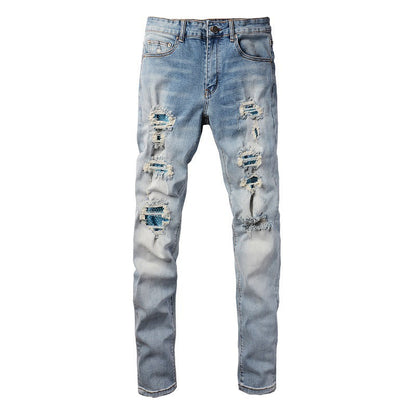 Blue Diamond Hot Diamond Jeans Ripped High Street Patch Stretch Slim Jeans 6566