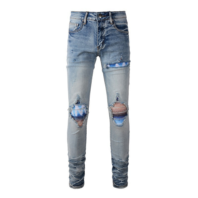Personalized Printing Ripped Patch Jeans for Men, A Large-size Jeans for Foreign Trade 1342