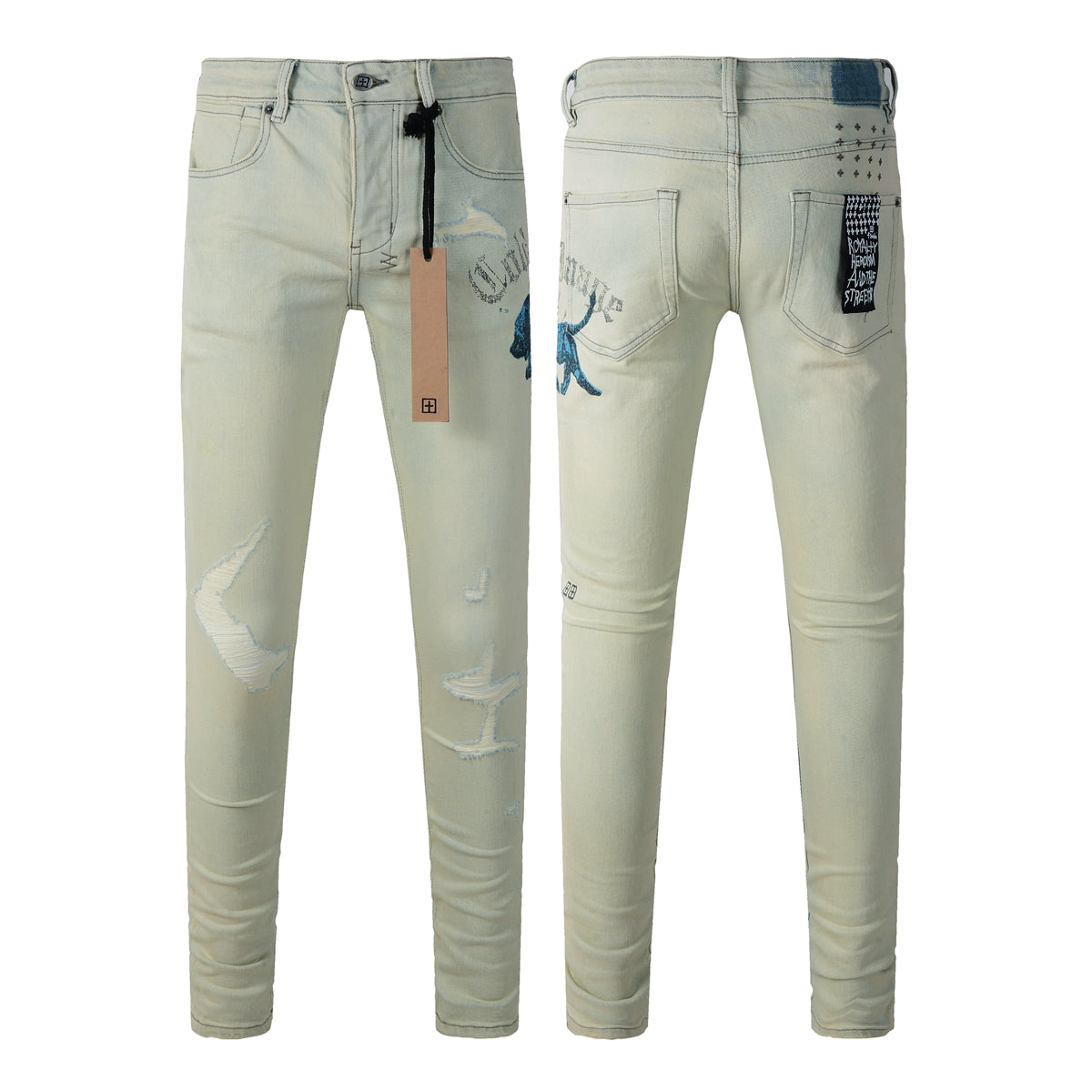 Jean Skinny Taille Haute Délavé Vintage avec Détails Usés 3012